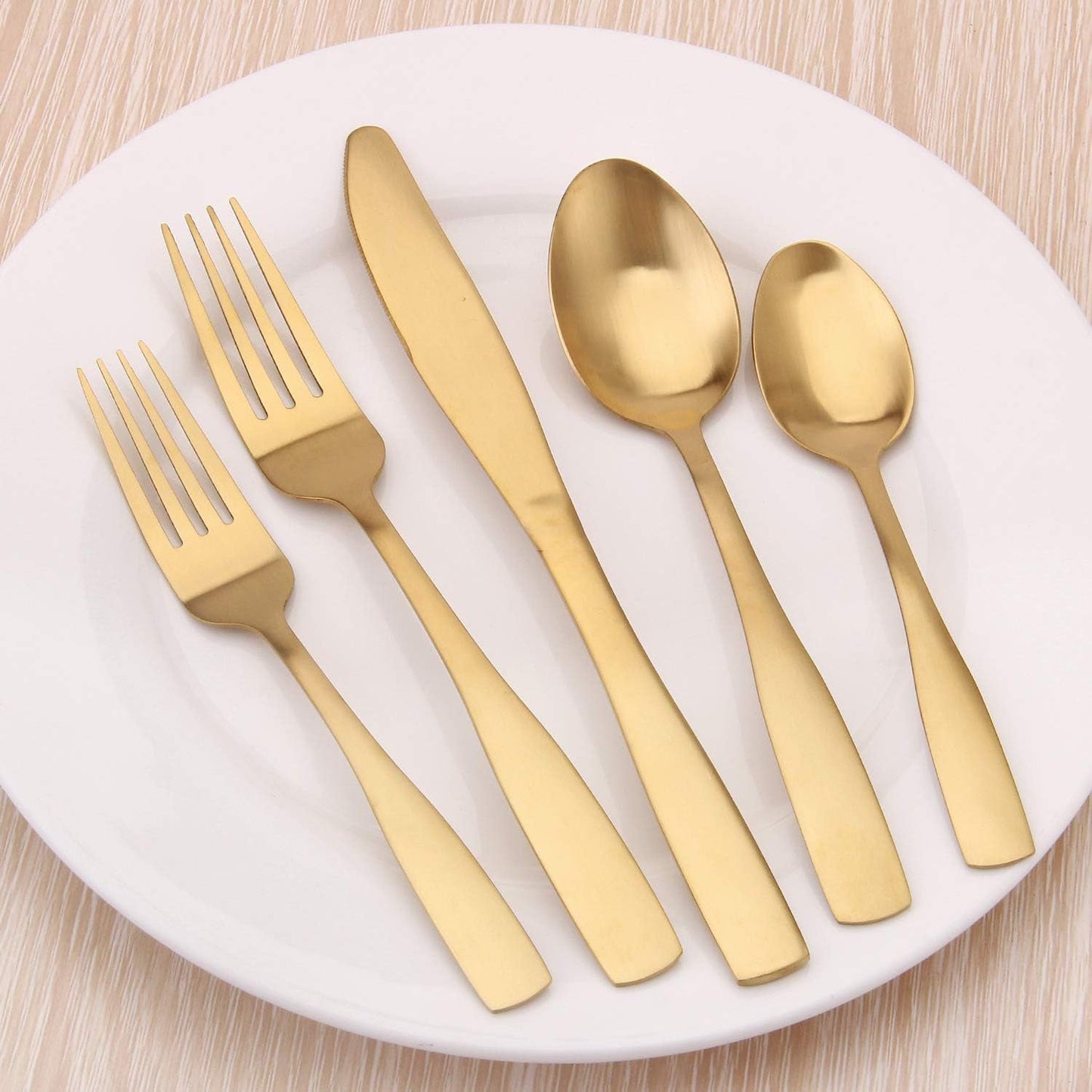 Danny Home 30-Pieces Stainless Steel Elegant Matte Gold Flatware Set