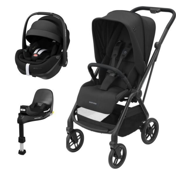 Maxi-Cosi - Leona2 (Essential Black) - 3pcs Bundle Leona2 Stroller - Pebble 360 Pro Car Seat - FamilyFix 360 Pro Base - Travel System