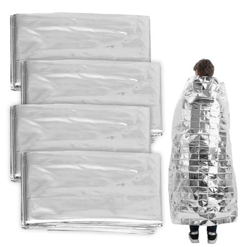 4-Pack Reflective Mylar Emergency Thermal Blankets Compact Survival Blankets for Outdoor, Hiking, Camping, First Aid