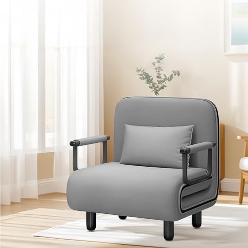 Multifunctional sofa bed, 3-in-1 folding sofa bed chair, with 5-position adjustable backrest, wheels, 2 supporting legs, and a chaise lounge with pillows. (65cm)|B0FKYRJTRL