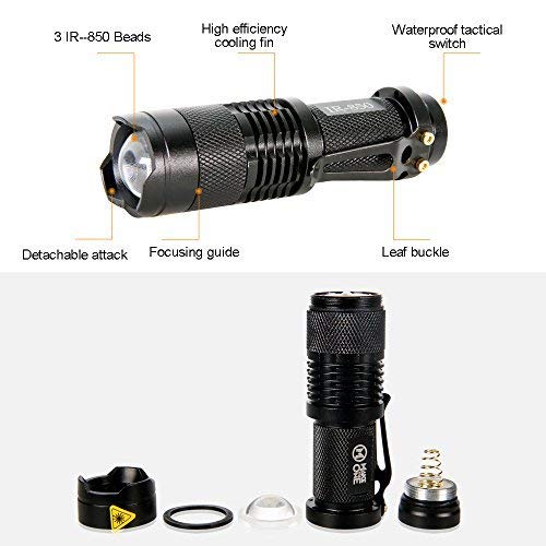 Maketheone IR Torch 3 Watt 850NM Infrared Light Night Vision Flashlight Torch - Infrared Light is Invisible to Human Eyes - to be Used with Night Vision Device (NOT Include Battery) - Medaid International