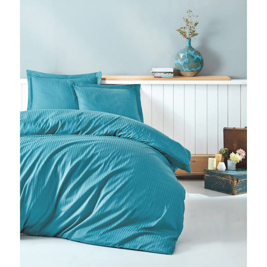 Elegant Stripe cotton Double Duvet Cover Set Turquoise