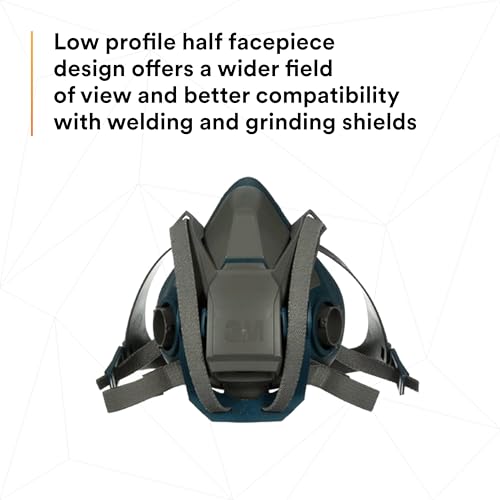 3M Rugged Comfort Quick Latch Half Facepiece Reusable Respirator 6503QL, NIOSH, Cool Flow Exhalation Valve, Bayonet Connection, Silicone Face Seal, for Gases, Vapors, Dust, Maintenance, Construction,L