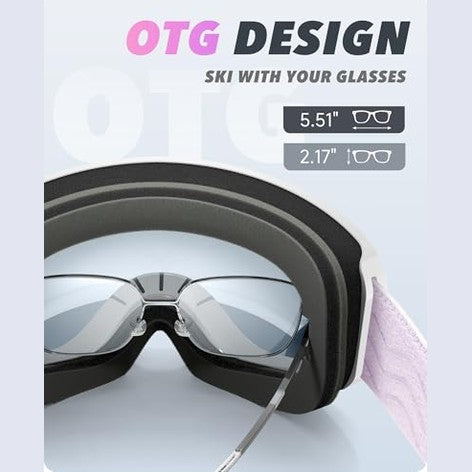 Rioroo - Ski Goggles for Glasses Wearers, Double Lens, Anti-Fog, UV Protection