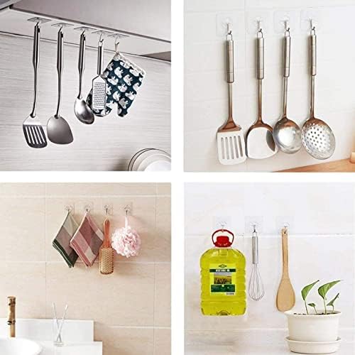 SKY-TOUCH Adhesive Wall Hooks 20 Pcs, Transparent Strong Suction Hooks For Home Kitchen and Bathroom, Heavy Duty Nail Free Sticky Hangers with Hooks Utility Towel Bath Ceiling Hooks, Transparent - Medaid