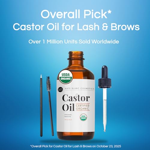 Kate Blanc Cosmetics Castor Oil Organic for Hair, Lashes, Face (2oz), 100% Pure, Cold Pressed, Hexane Free. Eyelash Serum for Thicker-Looking Eyelashes & Eyebrows - Medaid International