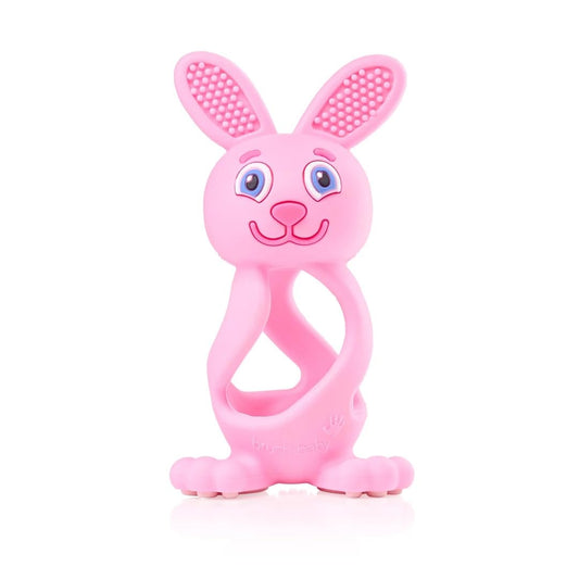 Brush-Baby - Bobbie Bunny Teether Toy, Rose Pink - Fun, Engaging, Sensory Teething Toy for Babies 0-3 Years - BPA Free, Soft Silicone - for Gum Relief & Oral Development