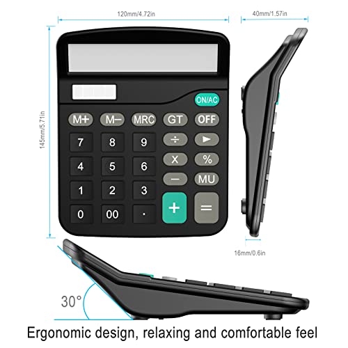Helect - Standard Function Calculator with Solar & Battery Power, Black
