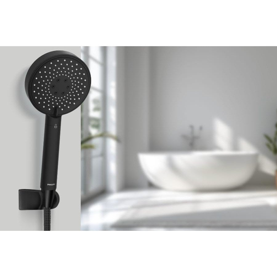 Philips Shower Water Filter, Protect Your Skin and Hair, Effectively Eliminate Chlorine and Other Large Particles, Three Spray Modes, 1 Meter Filtering Capacity, Black