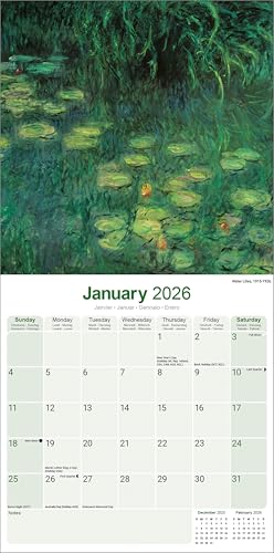 Monet Calendar 2026 | 12 Month Wall Calendar | Avonside Publishing | Plastic Free Packaging - Medaid International
