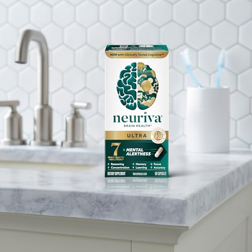 NEURIVA Ultra Decaffeinated Clinically Tested Nootropic Brain Supplement for Mental Alertness, Memory, Focus & Concentration, Cognivive, Neurofactor, Phosphatidylserine, Vitamins B6 B12, 60 Capsules - Medaid International