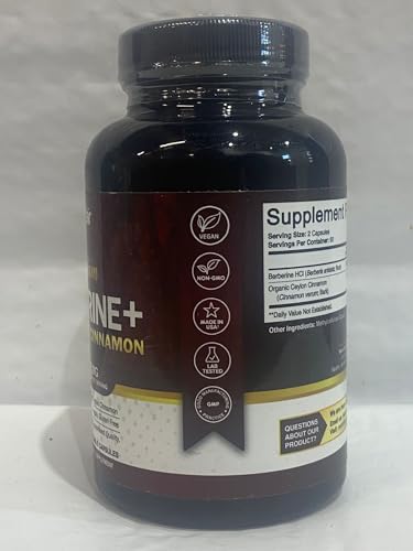 NutriFlair Premium Berberine HCL 1200mg, 120 Capsules - Plus Pure True Ceylon Cinnamon, Berberine HCI Root Supplements Pills - Immune System - yields an Optimal 8% HCl - Medaid International