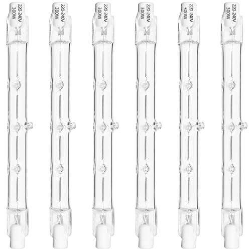 Haraqi - 6 Pack Dimmable R7s Halogen Bulbs, 300W, 2700K Warm White, 4650lm