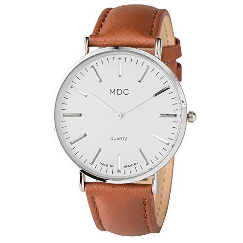 Infantry - Minimalist Ultra Thin Quartz Watch with Genuine Leather Strap