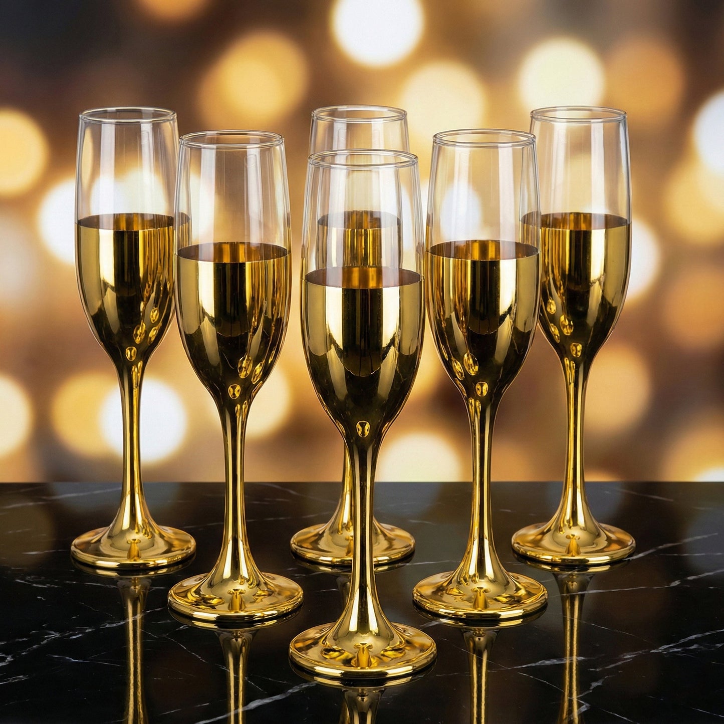 6-Pcs Elegant & Smooth Beverages Champagne Flute Glass – Gold 190ml #3769