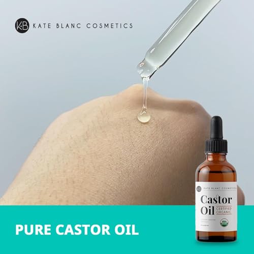 Kate Blanc Cosmetics Castor Oil Organic for Hair, Lashes, Face (2oz), 100% Pure, Cold Pressed, Hexane Free. Eyelash Serum for Thicker-Looking Eyelashes & Eyebrows - Medaid International