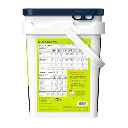 Augason Farms 30 Day Emergency Food Supply Kit, Dehydrated Meal Survival Food Bucket for 1 Person - 194 Servings