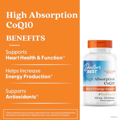 Doctor's Best High Absorption CoQ10 with BioPerine, Gluten Free, Naturally Fermented, Heart Health, Energy Production, 100 mg, 120 Count - Medaid International