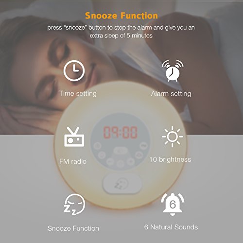 COULAX - Wake Up Light Wood Grain Sunrise Alarm Clock with FM Radio & Snooze Function