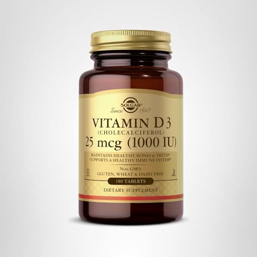 Solgar Vitamin D3 (Cholecalciferol) 25 mcg (1000 IU) – 180 Tablets - Helps Maintain Healthy Bones & Teeth - Immune System Support - Non-GMO, Gluten Free, Dairy Free, Kosher - 180 Servings - Medaid International