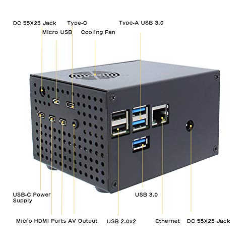 Geekworm - Raspberry Pi 4 Metal Case + Power Switch + Cooling Fan - Supports X825 2.5" SATA SSD/HDD Shield & X735