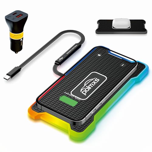 Polmxs - 15W RGB Wireless Car Charger Pad with Non-Slip Design & USB C Charger