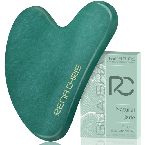 Rena Chris Gua Sha Facial Tools: Natural Jade Stone Guasha Tool for Face Acupuncture Therapy, Facial Massager for Jawline Sculpting and Puffiness Reducing (Green) - Medaid International
