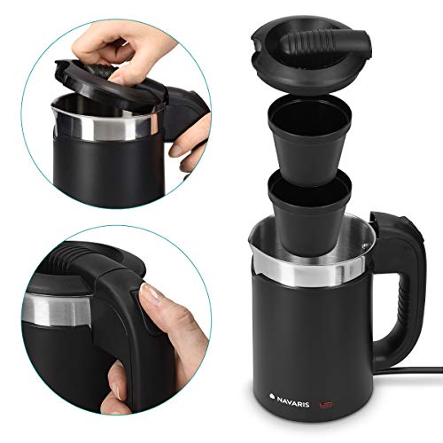 Navaris - Electric Travel Kettle 0.5L with Dual Walls, Boil Dry Protection, 1100W