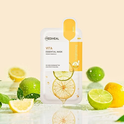 Mediheal Best Korean Sheet Mask - Vita Essential Face Mask 10 Sheets Vitamin Mask For All skin types Smoothing Tightening Toning up Brightening - Medaid International