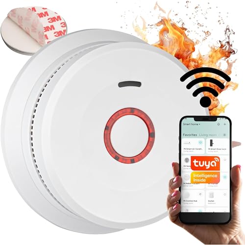 Nahouse - WiFi Connected Smoke Detector with Fire Alarm, Test Button & Magnet