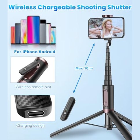 Toneof - 170cm Selfie Stick Tripod with Wireless Remote, Portable & Lightweight