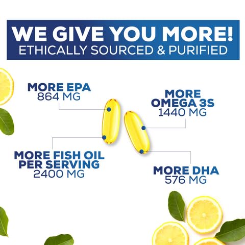 Omega 3 Fish Oil 2400 mg - Triple Strength Omega3, EPA & DHA Fatty Acids Supplement - Natural Support for Immune, Heart & Brain Health - Wild Caught, Non-GMO, Lemon Flavor, Burpless - 180 Softgels - Medaid International
