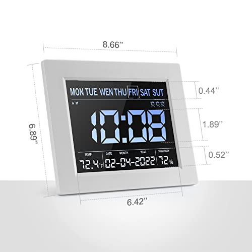 Aiuca - Upgraded 8" HD Digital Calendar Alarm Clock with Temperature & Humidity Display