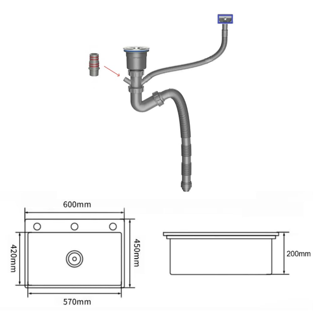 Stainless steel kitchen sink 60 * 45 cm undermount sink one basin sink kit (silver)