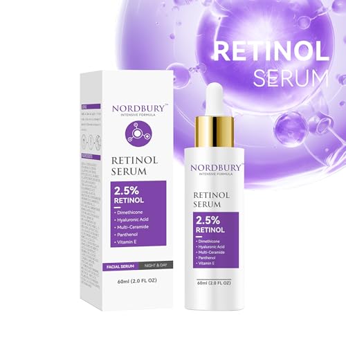 NORDBURY Retinol Serum, 2.5% Retinol with Vitamin E Ceramide Hyaluronic Acid & Organic Aloe Vera, Smooth Fine Lines Reduce Wrinkles and Improve Texture Skin Renewal Actively Night & Day, 60ml - Medaid International