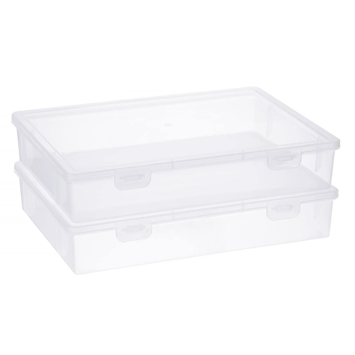 TERRIFI Clear Plastic Storage Box with Lid, Large Clip Box, Clear Plastic Storage Container Bins with Latching Lids, Art Supply Storage Organizer Plastic Sewing Box for Beads Pencils Notebooks 2 Pack