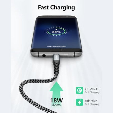 Sunguy - Micro USB Cable 2FT [3Pack], Fast Charging, Nylon Braided, USB 2.0
