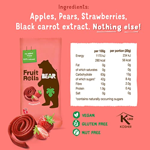 Bear Yoyo 100 Percent Fruit Rolls Strawberry 20 g (Pack of 18) - Medaid International