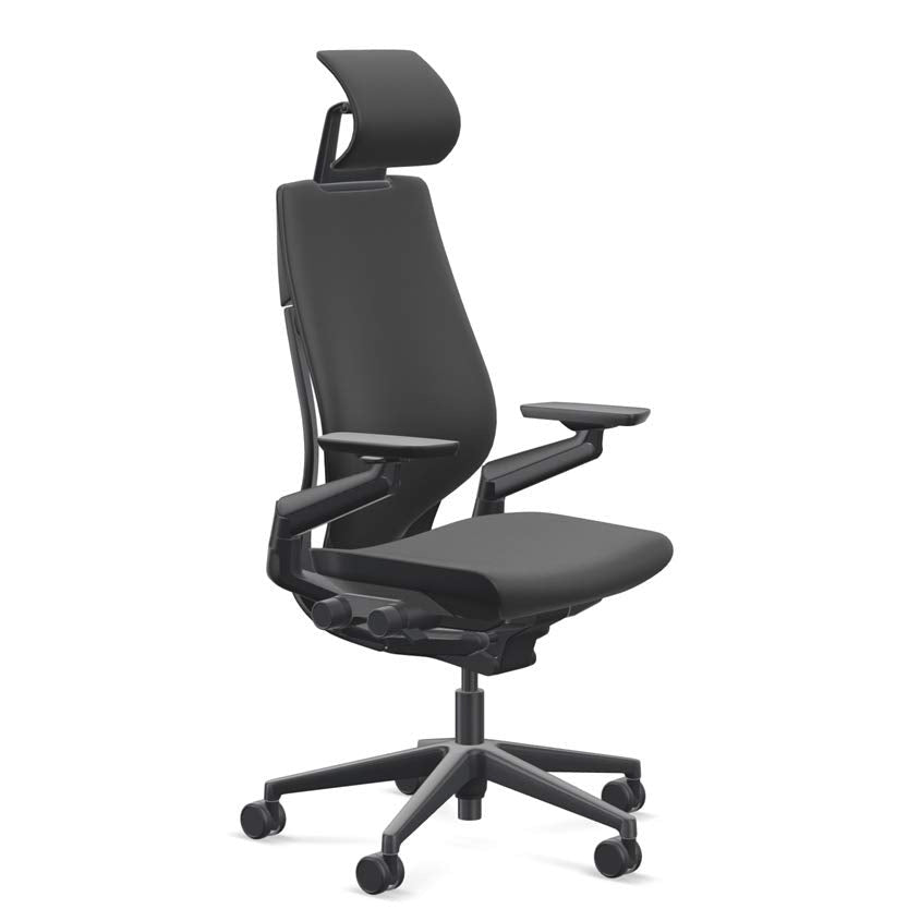 Steelcase Gesture Office Desk Chair with Headrest Plus Lumbar Support Cogent Connect Licorice 5S26 Fabric Standard Black Frame - Medaid International