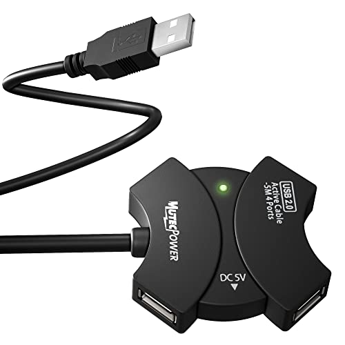 Mutecpower - 33 ft USB 2.0 Active Extension Cable with 4-Port Hub, Black