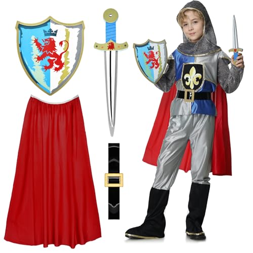 Wellchy - Children's Knight Costume with Helmet, Medieval Roleplay Outfit, Perfect for Dress Up Parties
