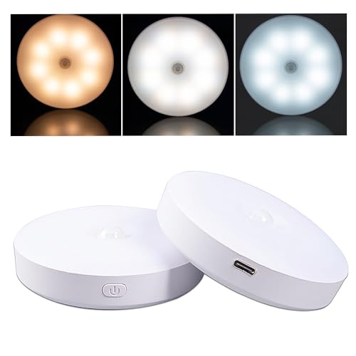 Ougeer - Upgraded Magnetic Night Light with Human Body Sensor & 3-Colour Dimming Pack of 2