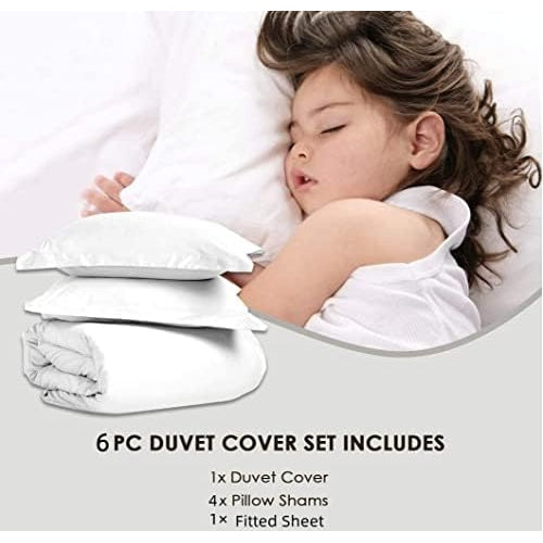 Golden Home King Size Bedsheet 6pcs One Set, High Cotton Quality Bedding Set Duvet Cover (King Size, Grey＆White) - Medaid