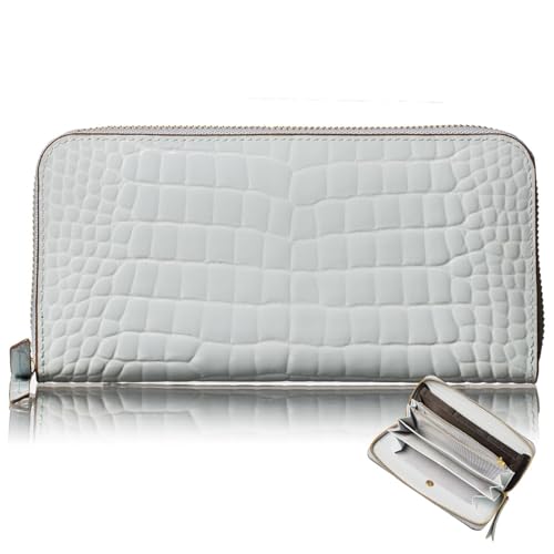 Tuscania - Elegant Long Leather Wallet in Light Blue, Vertical Card Case, Gift Box