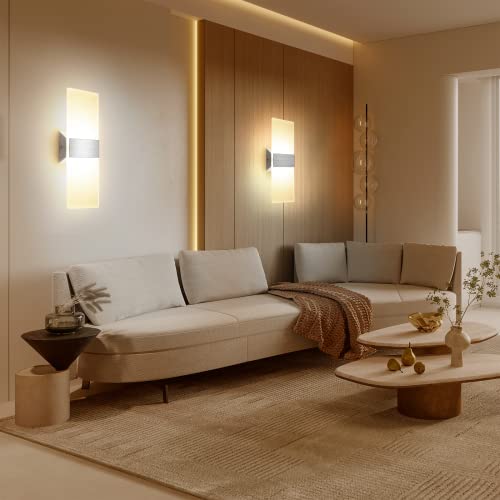 Lureshine - Pack of 2 Modern 12W Acrylic LED Wall Lights, Warm White 3000K