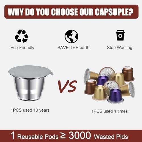 Didaey Reusable Espresso Capsules Stainless Steel Refillable Coffee Pods Reusable Espresso Pods with Aluminum Foil Seals Stickers Lids Compatible with Nespresso Machines (6 Cups, 204 Lids)|B0BGPT7T9H
