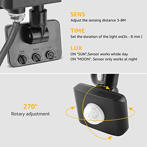 Lepro - 20W LED Motion Sensor Spotlight, 1700 LM, IP54 Waterproof, Cool White