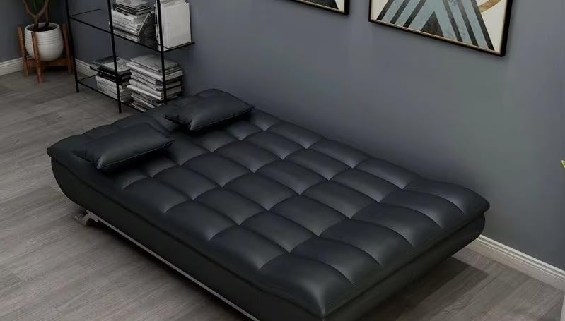 سرير اريكة - سرير عصري قابل للتحويل من الجلد الصناعي - اريكة فوتون متعددة الوظائف - تصميم موفر للمساحة - تنجيد سهل التنظيف للشقق الصغيرة وغرف الضيوف (اسود)|B0GJ59HFX9