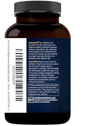 NatureBell Magnesium Glycinate Capsules 500mg | 240 Count, 100% Chelated & Purified, 3rd Party Tested, Non-GMO & Gluten Free - Medaid International