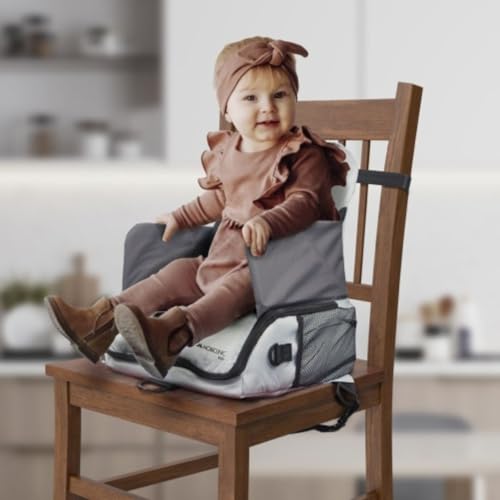 Mobiclinic - Portable Kids Travel Booster Seat, Foldable, Grey, 6-36 Months